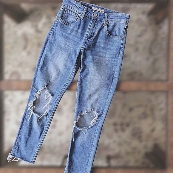 Levi's 721 Distressed Skinny in Rugged Indigo Med Denim size 25 - Picture 2 of 14